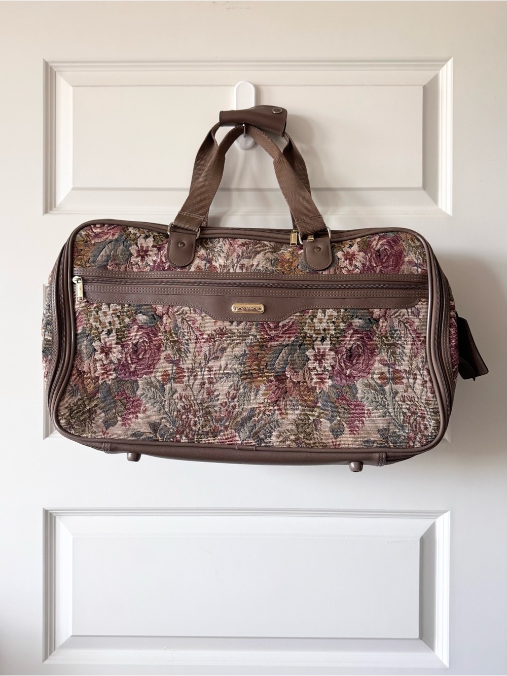 Vintage Jaguar Floral Tapestry Carry On Travel Duffel Weekender Bag